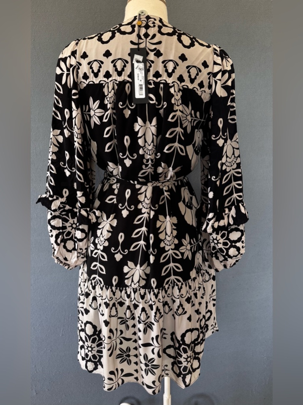 Kobi Halperin Margie Dress Medium NWT Black White Floral Silk Blend Tiered Mini - Picture 5 of 12